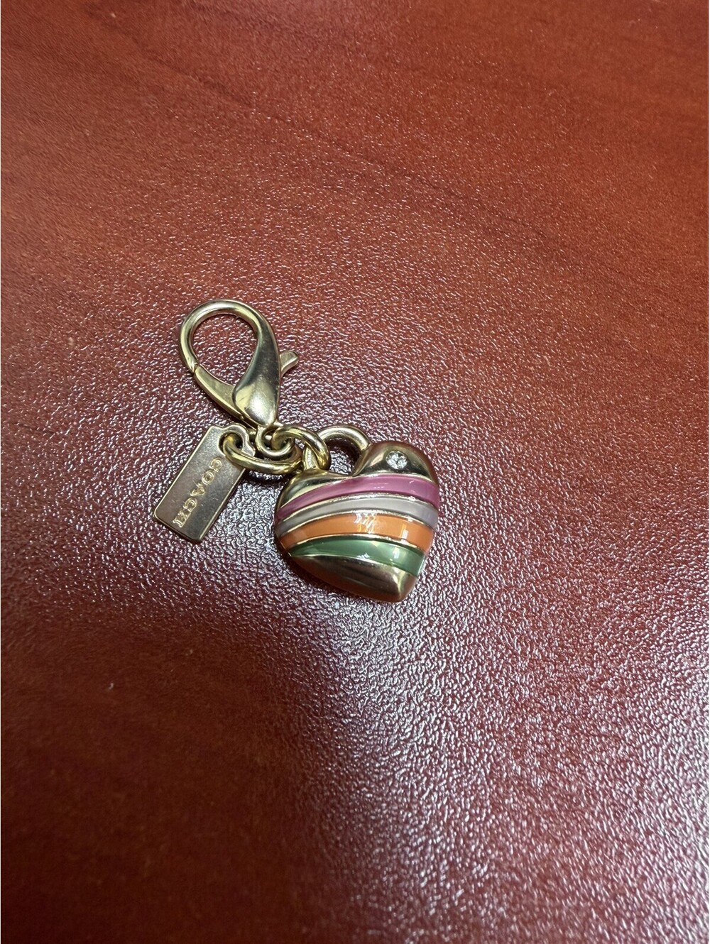 Coach Removable Heart Rainbow Key Chain Bag Purse Charm Enamel And Gold